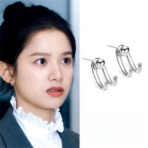 s925銀針後掛雙線鉤子耳環女日韓小眾簡約港風百搭中性網紅耳飾潮