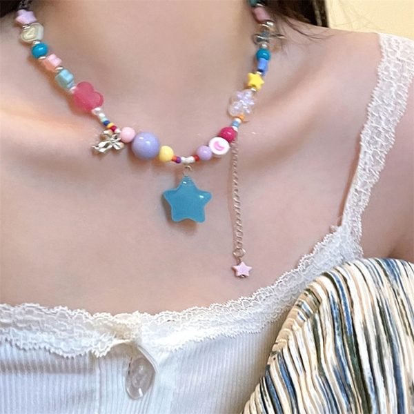 糖果沿海彩色串珠項鍊女可愛星星多巴胺錢包甜酷辣妹y2k鎖骨鏈潮：圖片 4