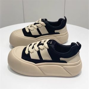 醜萌大頭麵包鞋女2025春秋季新款厚底小白鞋德訓鞋休閒運動板鞋子