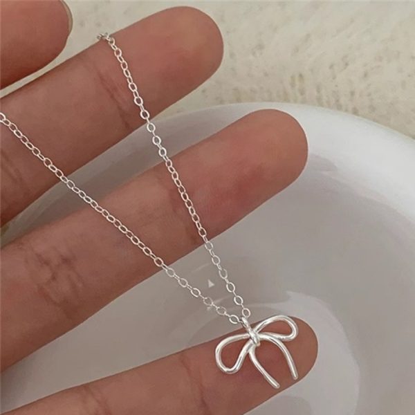 韓國925銀不規則蝴蝶結項鍊女簡約ins風頸鍊輕奢小眾高級感鎖骨鏈：圖片 3