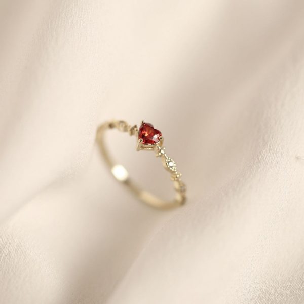 日系紅色愛心項鍊女中古輕奢百搭高級感百搭開口指環新品：圖片 6