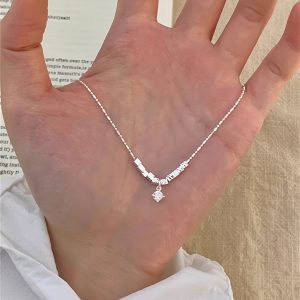 新品鋯石圓鑽碎銀子項鍊女極簡風氣質頸鍊輕奢高級感百搭鎖骨鏈潮