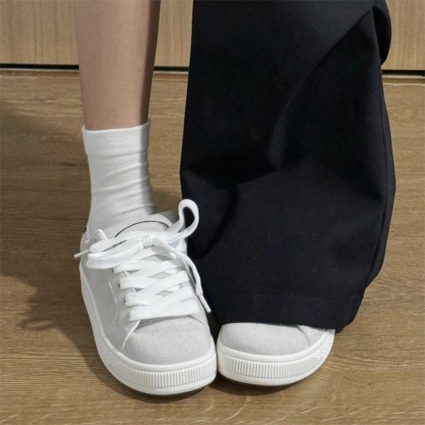 爆款小白鞋女2025春季新款小眾厚底百搭麵包鞋平底運動板鞋ins潮：圖片 3