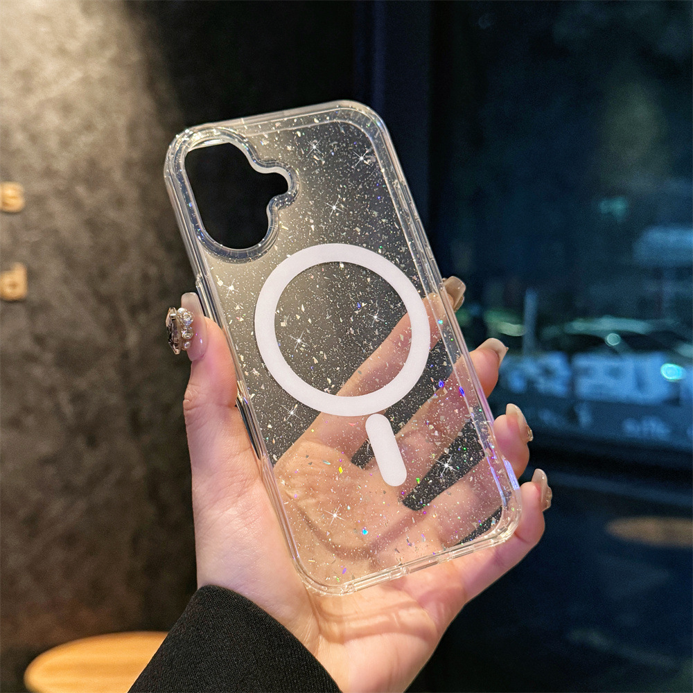 星空閃粉適用iPhone16手機殼蘋果15Pro透明磁吸殼16e套新款