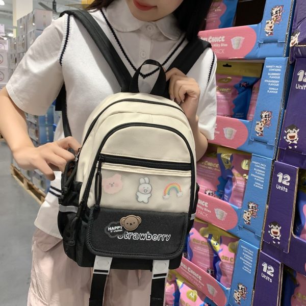 時尚新款大容量休閒學生上課書包小清新雙肩包女生撞色拼接小背包