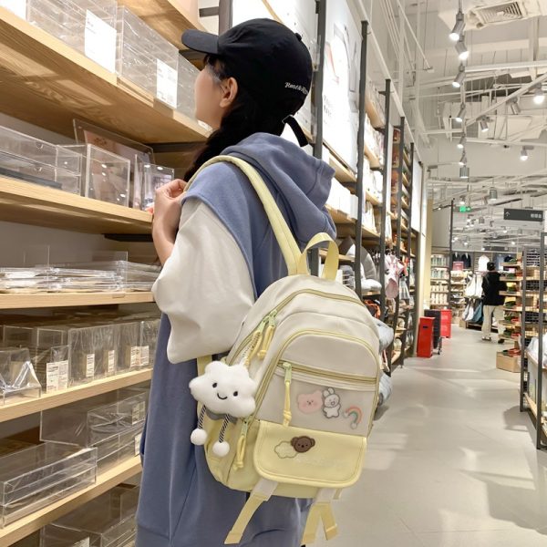 時尚新款大容量休閒學生上課書包小清新雙肩包女生撞色拼接小背包：圖片 3