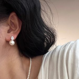 滿鑽水滴施家珍珠耳環女s925純銀焦點石輕奢高級感耳飾溫婉氣質耳環