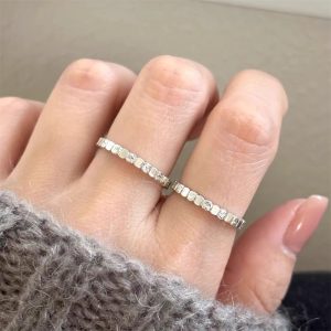 韓國區塊肌理錘紋細戒指女指環百搭個性小眾設計不規則簡約食指環