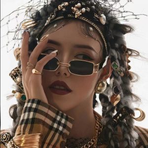 網紅環扣金屬太陽眼鏡男女個性時尚潮酷眼鏡新款小框方形墨鏡女