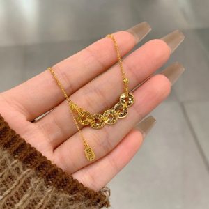 新中式碎冰招財五帝錢項鍊女小眾輕奢高級感精緻日常百搭鎖骨鏈