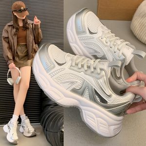 厚底老爹鞋女2025新款春季秋季爆款休閒運動鞋網面透氣小白鞋女鞋子