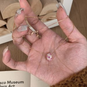 復古中古風粉鋯石滿鑽路通項鍊女小眾輕奢高級感質感鎖骨鏈