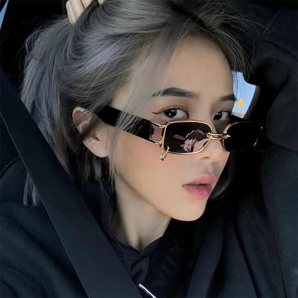 網紅環扣金屬太陽眼鏡男女個性時尚潮酷眼鏡新款小框方形墨鏡女：圖片 2