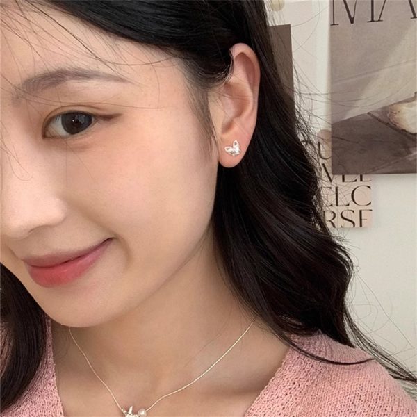迷你立體蝴蝶耳環女日常精緻耳骨釘小眾高級感耳環飾品：圖片 5