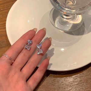 韓國榛石愛心耳環女甜酷ins風小眾設計高級感輕奢波蘭感耳飾