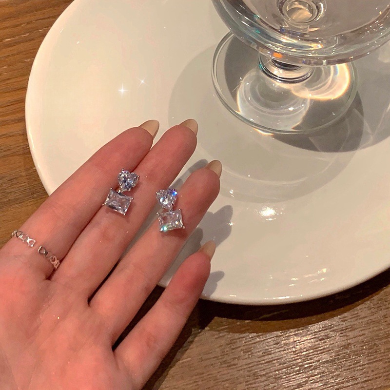 韓國榛石愛心耳環女甜酷ins風小眾設計高級感輕奢波蘭感耳飾