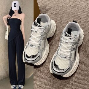 厚底老爹鞋女2025新款春季秋季透氣網面學生跑步炸街輕便休閒運動鞋