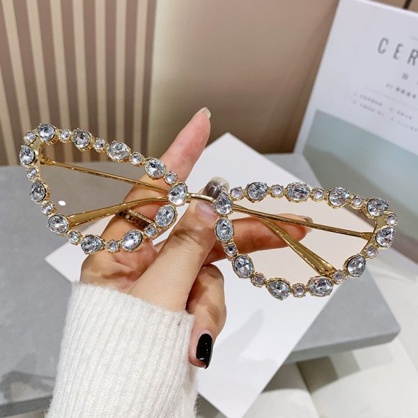 全新時尚金屬鑲鑽貓眼太陽眼鏡女歐美眼鏡個性網紅ins貓眼墨鏡：圖片 7