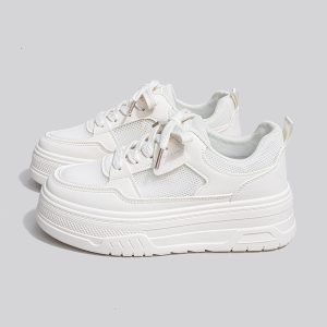厚底小白鞋女鞋2025新款爆款夏季薄款網面透氣增高休閒運動板鞋子