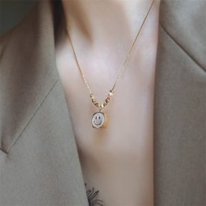 碎金子貝殼笑臉項鍊女輕奢小眾高級感不掉色鎖骨鏈簡約百搭頸鍊潮