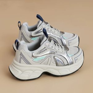 厚底增高老爹鞋女2025春季新款休閒運動鞋超火網面透氣跑步小白鞋