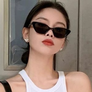 復古三角貓眼窄框墨鏡女高級感ins黑色小框防曬造型街拍太陽眼鏡男