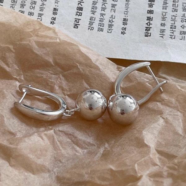 U型扣小珠吊墜S925純銀耳環女小眾設計冷淡風吸睛耳環耳環飾品潮：圖片 5