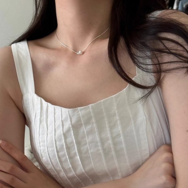 輕奢超閃竹鞭鏈珍珠項鍊女春夏短款簡約簡約百搭鎖骨鏈高級感頸鍊：圖片 3