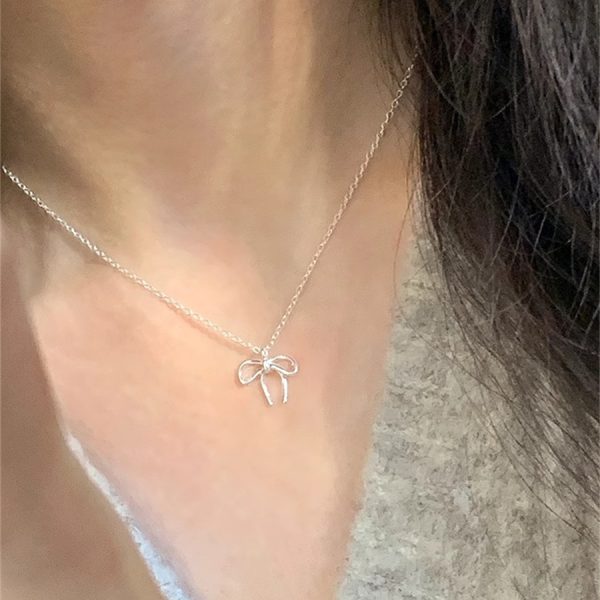 韓國925銀不規則蝴蝶結項鍊女簡約ins風頸鍊輕奢小眾高級感鎖骨鏈：圖片 4