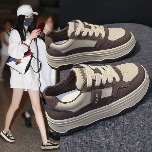 美拉德厚底板鞋女款2025新款春季麵包鞋女鞋百搭增高休閒運動鞋：圖片 2