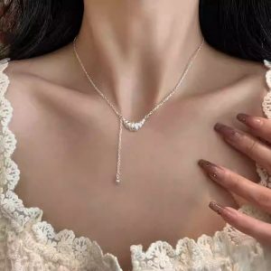 可愛牛角麵包吊墜項鍊女925純銀氣質簡約小眾高級感鎖骨鏈