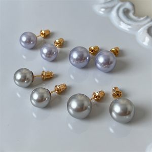 長春花藍/銀灰施家強光珍珠耳環S925高級感簡約新款耳飾
