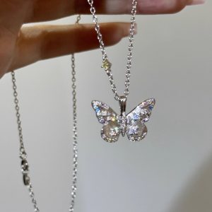 夢幻精緻鋯石拉絲蝴蝶項鍊女不掉色小眾設計高級感輕奢百搭鎖骨鏈