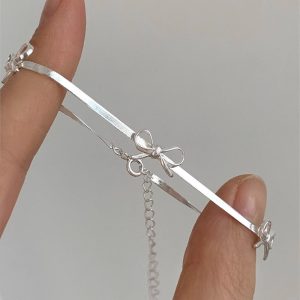 韓國S925純銀蝴蝶結蛇骨手鍊女小大眾輕奢高級感優雅時尚手繩手飾品