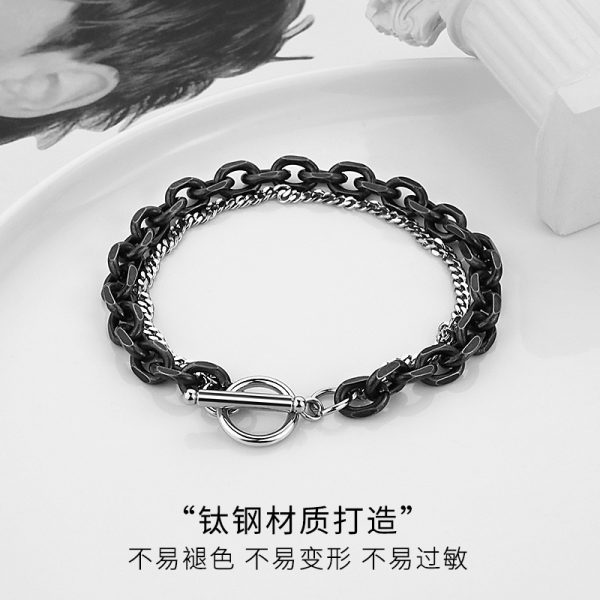 鈦鋼雙層手鍊男潮單身個性簡約男士手飾學生復古網紅ins小眾設計：圖片 4