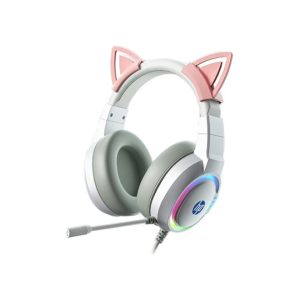 HP/惠普  DHE-8003 头戴式游戏耳机  粉白猫耳 USB+3.5mm接口
