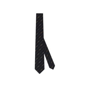 Gucci/古馳條紋時尚簡約領帶721000 4EAAI 黑色