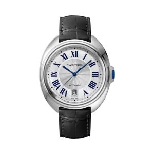 Cartier/卡地亞Clé鑰匙系列精鋼鱷魚皮錶帶男女同款手錶