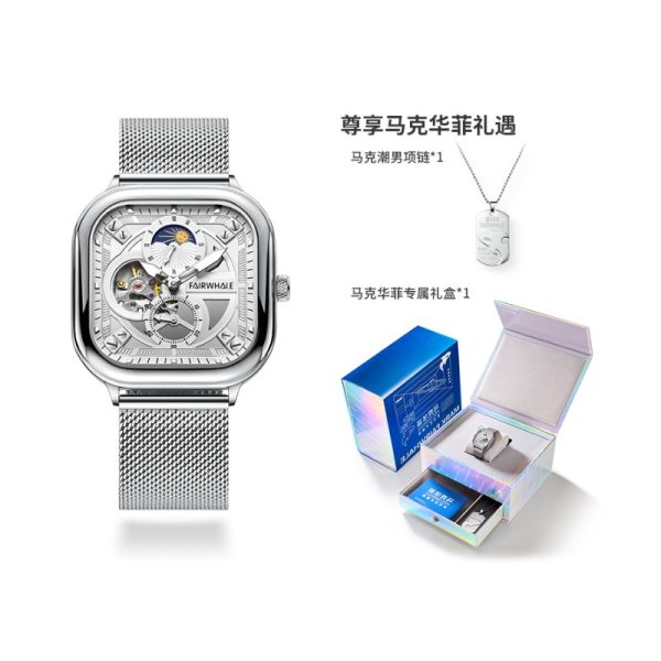 Mark Fairwhale/馬克華菲42mm 方形防水陀飛輪鏤空自動機械男士手錶：圖片 4