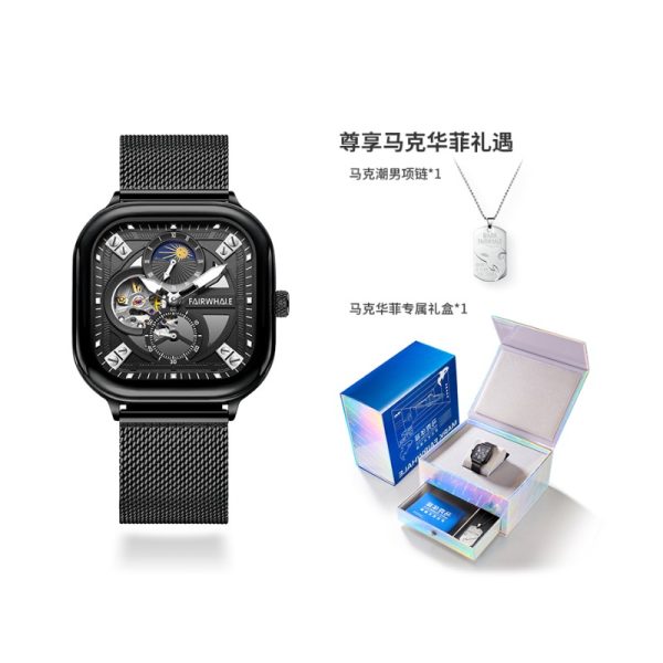 Mark Fairwhale/馬克華菲42mm 方形防水陀飛輪鏤空自動機械男士手錶：圖片 5