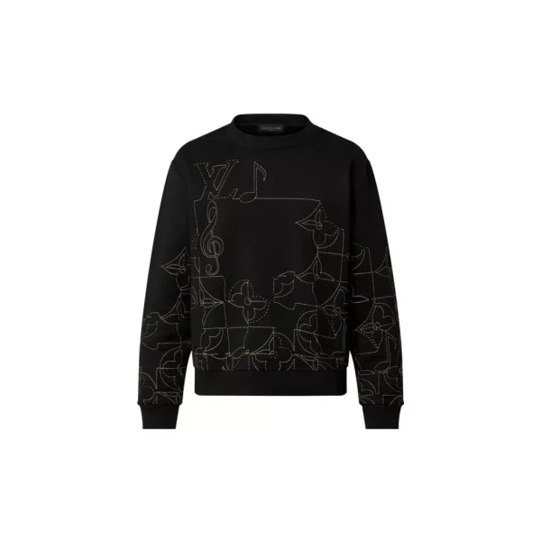 LOUIS VUITTON SS23 圖案印花圓領套頭衛衣男款黑色