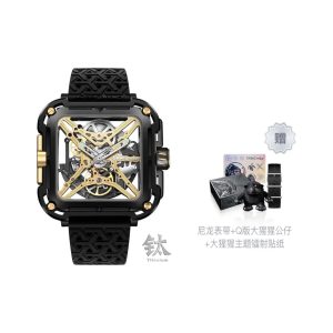 CIGA Design/璽佳X系列大猩猩方形鏤空自動機械男士手錶套裝禮盒鈦合金版黑客金X021-BLGO-25BK