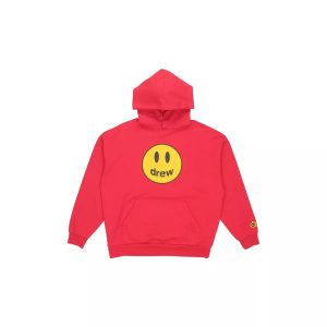Drew House SS21 笑臉印花休閒加絨連帽Logo衛衣冬季男女同款紅色送禮推薦送男友