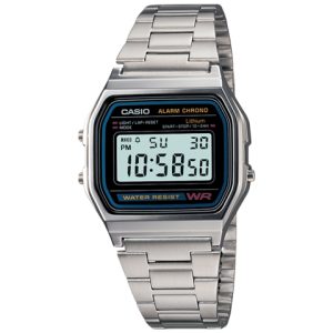 CASIO 卡西歐簡約運動防水復古經典小方塊學生男女小銀塊日韓錶銀色A158WA-1