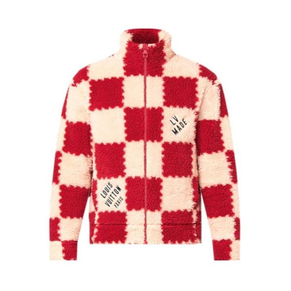 LOUIS VUITTON x NIGO2 聯名款LV2 SS22 棋盤格羊羔絨拉鍊夾克1A9M7S 褐