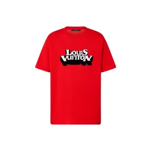LOUIS VUITTON FW23 Logo印花圓領短袖T卹男款紅色