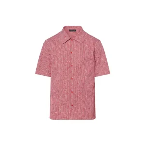 LOUIS VUITTON SS23 條紋字母Logo印花短袖襯衫男款紅色