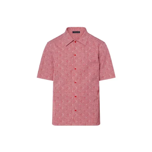 LOUIS VUITTON SS23 條紋字母Logo印花短袖襯衫男款紅色