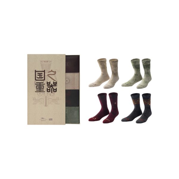 UZIS X 湖南博物館聯名透氣運動毛巾底防滑中筒襪U23103323011 多色（禮盒裝）4雙M