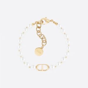 DIOR/Audi30 MONTAIGNE 手鍊金色飾面金屬與白色樹脂珠飾
